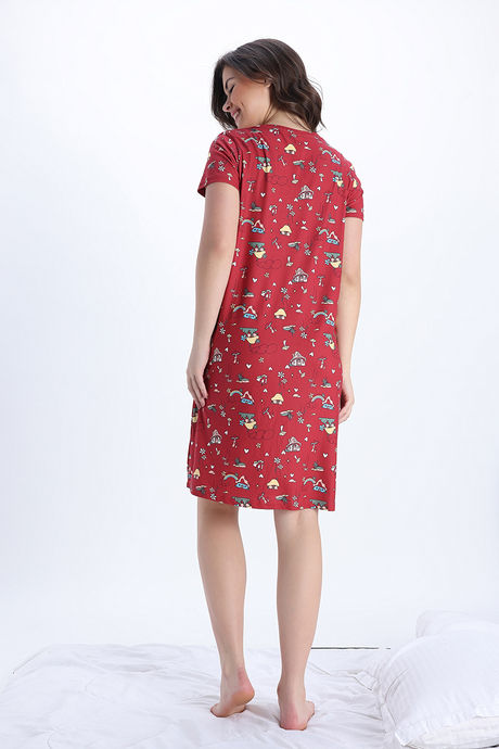 Zivame Smurf Collection Knit Poly Knee Length Nightdress With In Built Slip On Bra - Salsa — image 5
