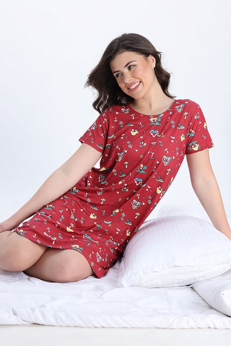 Zivame Smurf Collection Knit Poly Knee Length Nightdress With In Built Slip On Bra - Salsa — image 6