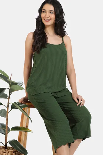 Zivame 2 Mile Fashion Knit Poly Capri Set - Rifle Green