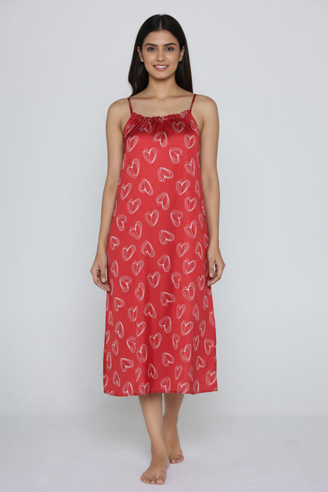 Zivame Satin Hearts Mid Length Nightdress - Samba — image 4