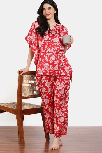 Zivame 2 Mile Fashion Woven Kaftan Set - Barbados Cherry