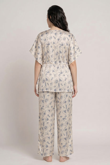 Zivame Satin Kaftan Loungewear Set - Parchment — image 2
