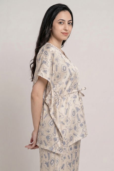 Zivame Satin Kaftan Loungewear Set - Parchment — image 3
