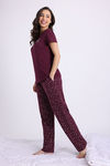 Zivame Floral Hush Knit Cotton Pyjama Set - Fig — thumbnail 3