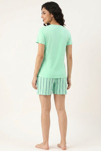 Zivame Thin Stripes Knit Cotton Short Set - Cabbage — thumbnail 4