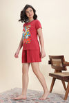Zivame Smurf Collection Knit Cotton Short Set - Salsa — thumbnail 3