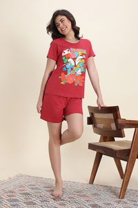 Zivame Smurf Collection Knit Cotton Short Set - Salsa — thumbnail 3