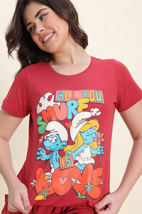 Zivame Smurf Collection Knit Cotton Short Set - Salsa — thumbnail 6