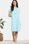 Zivame Joyful Jingles Knit Cotton Knee Length Nightdress - ClearWater — thumbnail 2