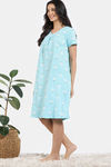 Zivame Joyful Jingles Knit Cotton Knee Length Nightdress - ClearWater — thumbnail 3