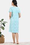 Zivame Joyful Jingles Knit Cotton Knee Length Nightdress - ClearWater — thumbnail 4
