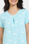 Zivame Joyful Jingles Knit Cotton Knee Length Nightdress - ClearWater — thumbnail 5