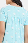 Zivame Joyful Jingles Knit Cotton Knee Length Nightdress - ClearWater — thumbnail 6
