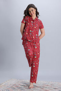 Zivame Smurf Collection Knit Poly Pyjama Set - Salsa — thumbnail 5