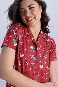 Zivame Smurf Collection Knit Poly Pyjama Set - Salsa — thumbnail 2