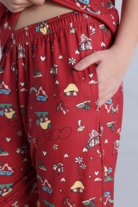 Zivame Smurf Collection Knit Poly Pyjama Set - Salsa — thumbnail 4