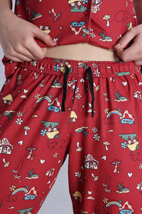 Zivame Smurf Collection Knit Poly Pyjama Set - Salsa — thumbnail 3