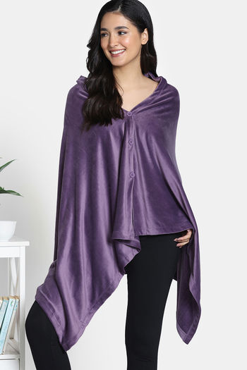 Zivame Velour Sleep Shrug - Purple Pennat