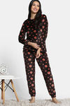 Zivame Knit Poly Velour Loungewear Set - Caviar — thumbnail 2