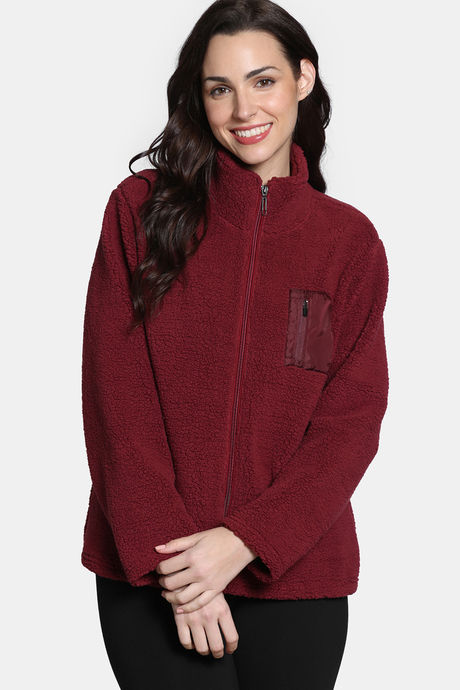 Zivame Winter Plum Sherpa Sweatshirt - Pomegeranate — image 2