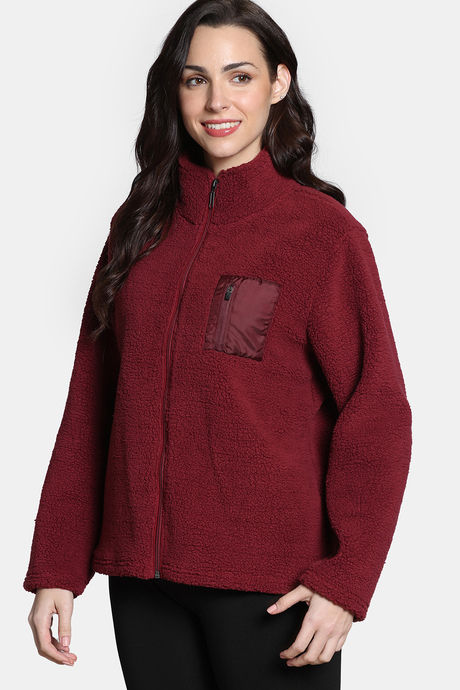 Zivame Winter Plum Sherpa Sweatshirt - Pomegeranate — image 3