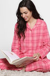 Zivame Checkered Charm Flannel Pyjama Set - Coral Cloud — thumbnail 1