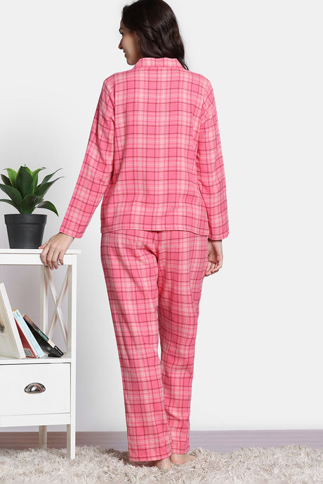 Zivame Checkered Charm Flannel Pyjama Set - Coral Cloud — image 4