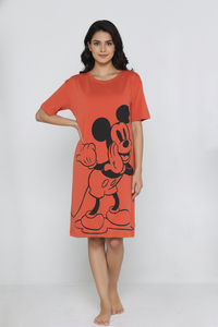 Zivame Mickey and Friends Knit Cotton Loungewear Dress - Orange Rust — thumbnail 2