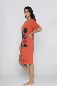 Zivame Mickey and Friends Knit Cotton Loungewear Dress - Orange Rust — thumbnail 3