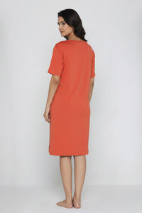 Zivame Mickey and Friends Knit Cotton Loungewear Dress - Orange Rust — thumbnail 4