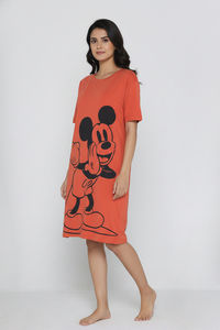 Zivame Mickey and Friends Knit Cotton Loungewear Dress - Orange Rust — thumbnail 5