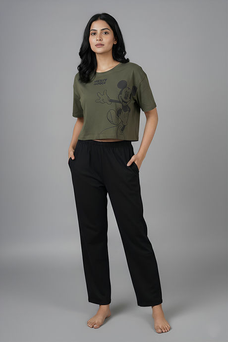 Zivame Mickey Knit Cotton Loungewear Set - Grape Leaf — image 2
