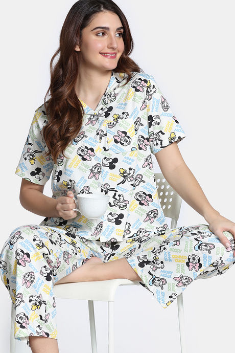 Zivame Mickey Mania Knit Cotton Loungewear Set - Marshmallow — image 2