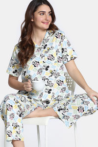 Zivame Mickey Mania Knit Cotton Loungewear Set - Marshmallow — thumbnail 2