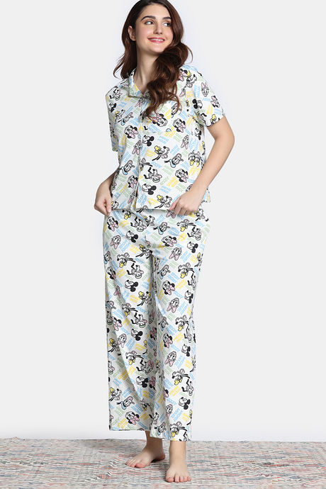 Zivame Mickey Mania Knit Cotton Loungewear Set - Marshmallow — image 3