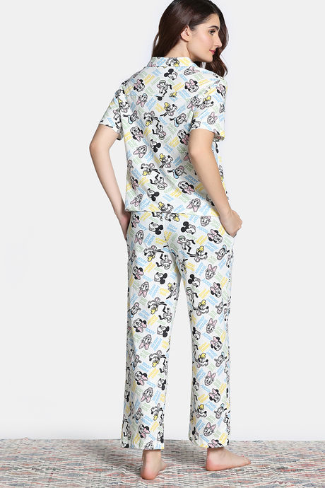 Zivame Mickey Mania Knit Cotton Loungewear Set - Marshmallow — image 5