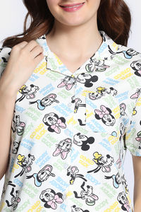 Zivame Mickey Mania Knit Cotton Loungewear Set - Marshmallow — thumbnail 6