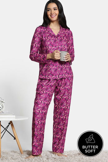 Zivame Winter Whispers Knit Poly Pyjama Set -Festival Fuchsia