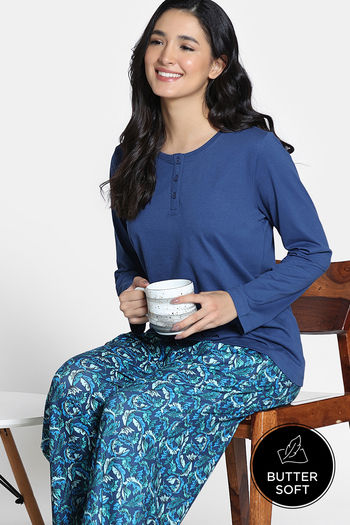 Zivame Knit Poly Pyjama Set - Gibralter Sea