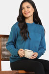 Zivame Retro Peek Jumpers Flat Knit Loungewear Top - Teal — thumbnail 1
