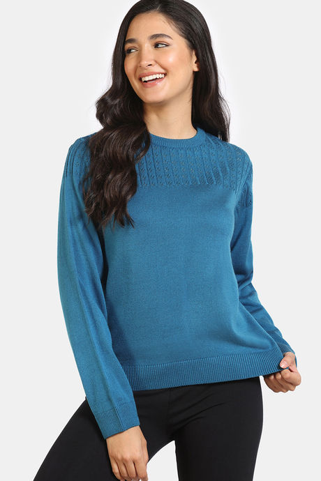 Zivame Retro Peek Jumpers Flat Knit Lifewear Top - Teal — image 2