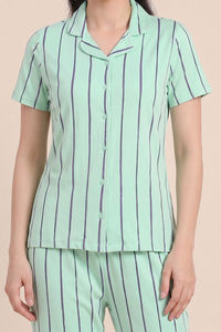 Zivame Thin Stripes Knit Cotton Pyjama Set - Cabbage — thumbnail 4