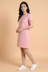 Zivame Knit Cotton Knee Length Nightdress - Strawberry — thumbnail 3