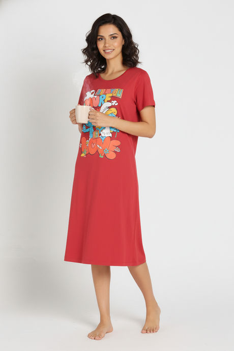Zivame Smurf Collection Knit Cotton Mid Length Nightdress - Salsa — image 4