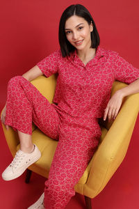 Zivame Smiley World Knit Cotton Loungewear Set - Jazzy — thumbnail 1