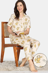 Zivame Garfield Collection Knit Cotton Loungewear Set - Parchment — thumbnail 2