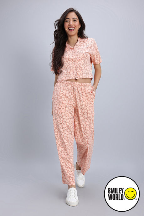 Zivame Smiley World Knit Cotton Loungewear Set - Peach Parfait — image 2