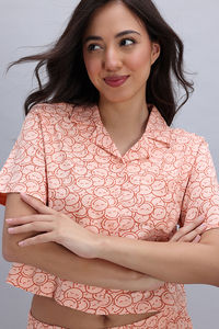 Zivame Smiley World Knit Cotton Loungewear Set - Peach Parfait — thumbnail 6