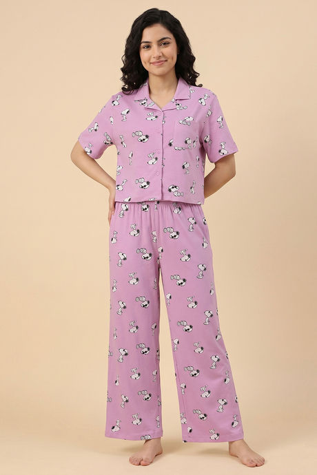 Zivame Snoopy Knit Cotton Loungewear Set - Phalaenopsis — image 4