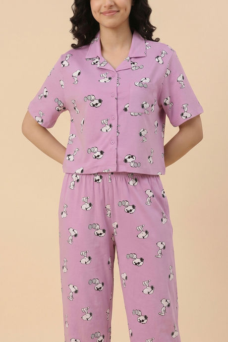 Zivame Snoopy Knit Cotton Loungewear Set - Phalaenopsis — image 5